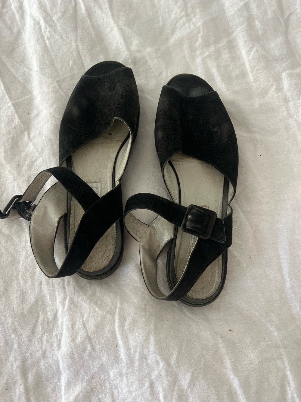 Barneys New York Black Suede Open-Toe Slingback Sandals